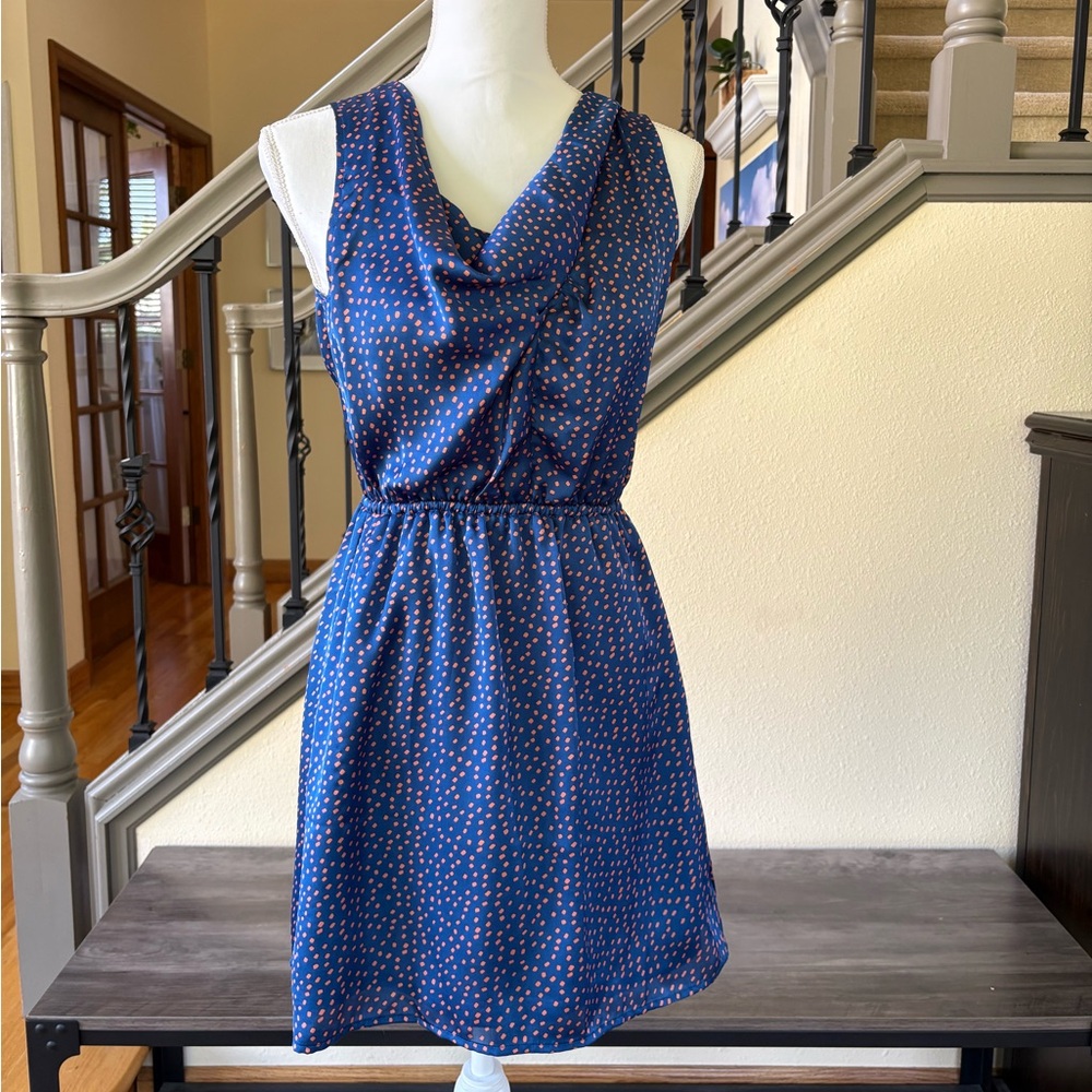 Love Tree Cowl Neck Cut Out Back Elastic Waist Blue and Orange Dress Siz…